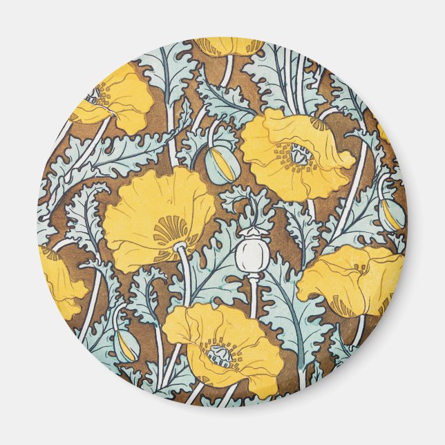 poppy art illustration yellow flower magnet (Front)