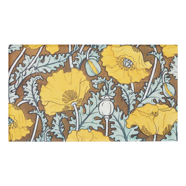 poppy art illustration yellow flower name tag (Front)