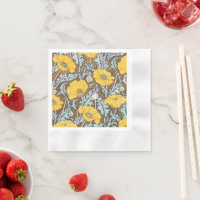poppy art illustration yellow flower napkin (Insitu)