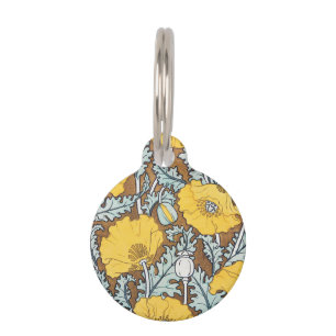 poppy art illustration yellow flower pet tag
