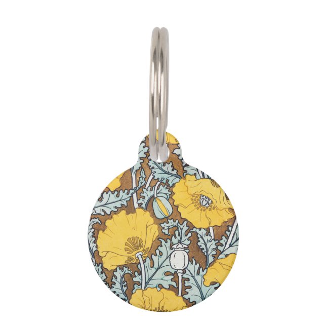 poppy art illustration yellow flower pet tag (Front)