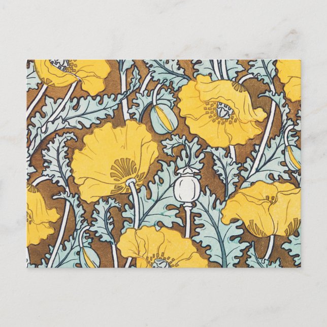 poppy art illustration yellow flower postcard (Front)