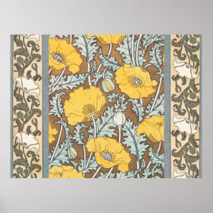 poppy art illustration yellow flower poster