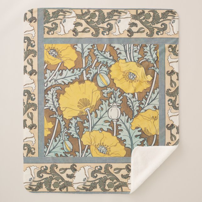 poppy art illustration yellow flower sherpa blanket (Front)