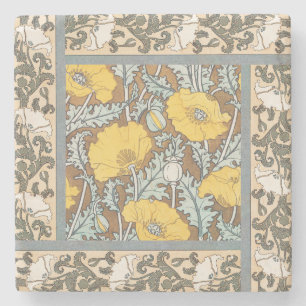 poppy art illustration yellow flower stone coaster