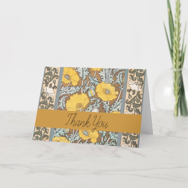 poppy art illustration yellow flower thank you card (Front)