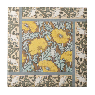 poppy art illustration yellow flower tile