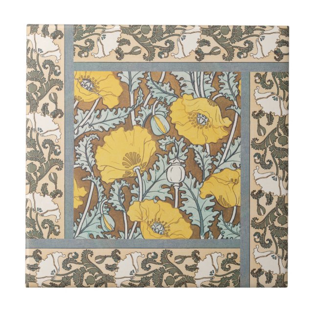 poppy art illustration yellow flower tile (Front)