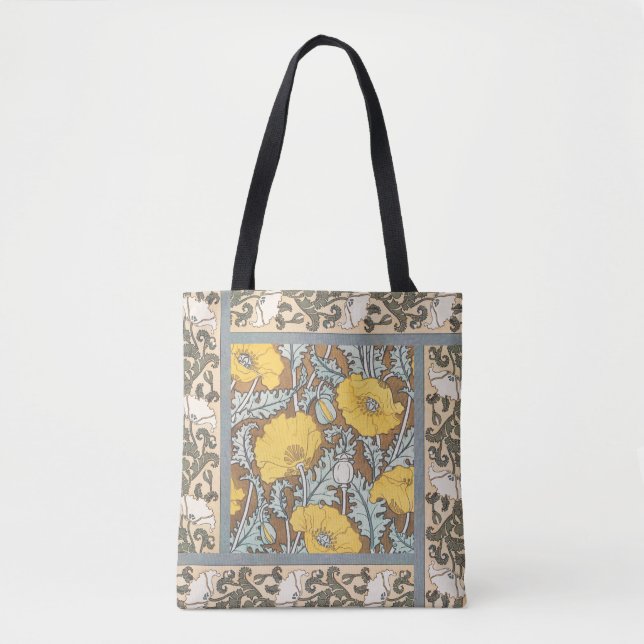 poppy art illustration yellow flower tote bag (Front)