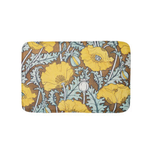 Poppy Art Nouveau Illustration Yellow Flower Bath Mat