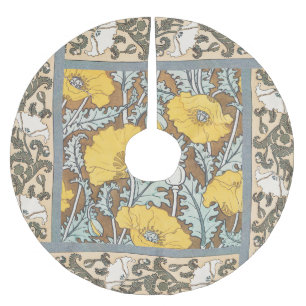 Poppy Art Nouveau Illustration Yellow Flower Brushed Polyester Tree Skirt