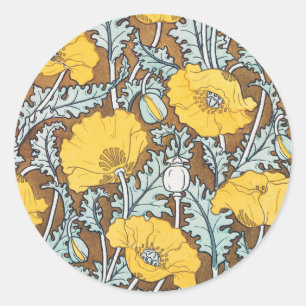 Poppy Art Nouveau Illustration Yellow Flower Classic Round Sticker