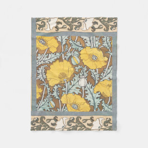 Poppy Art Nouveau Illustration Yellow Flower Fleece Blanket