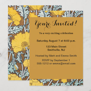 Poppy Art Nouveau Illustration Yellow Flower Invitation