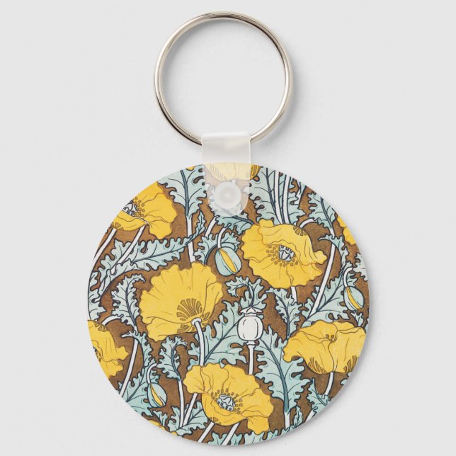 Poppy Art Nouveau Illustration Yellow Flower Key Ring (Front)