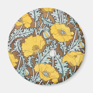 Poppy Art Nouveau Illustration Yellow Flower Magnet