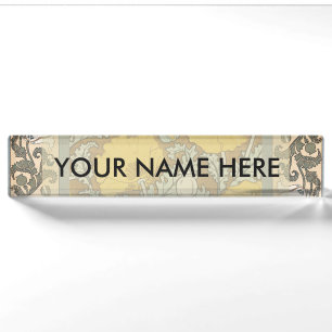 Poppy Art Nouveau Illustration Yellow Flower Nameplate