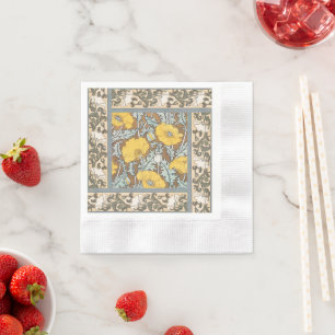 Poppy Art Nouveau Illustration Yellow Flower Napkin