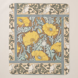 Poppy Art Nouveau Illustration Yellow Flower Sherpa Blanket