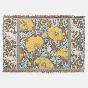 Poppy Art Nouveau Illustration Yellow Flower Throw Blanket