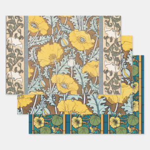 Poppy Art Nouveau Illustration Yellow Flower Wrapping Paper Sheet