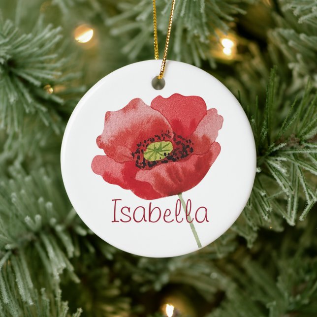 Poppy AUGUST Birthday Red Poppies Birth Flower Ceramic Tree Decoration (Tree)