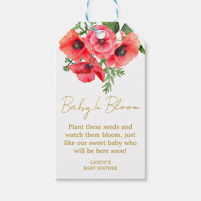 Poppy Baby Shower Seed Gift Tags (Front)