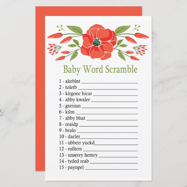 Poppy Baby word scramble game (Front/Back)