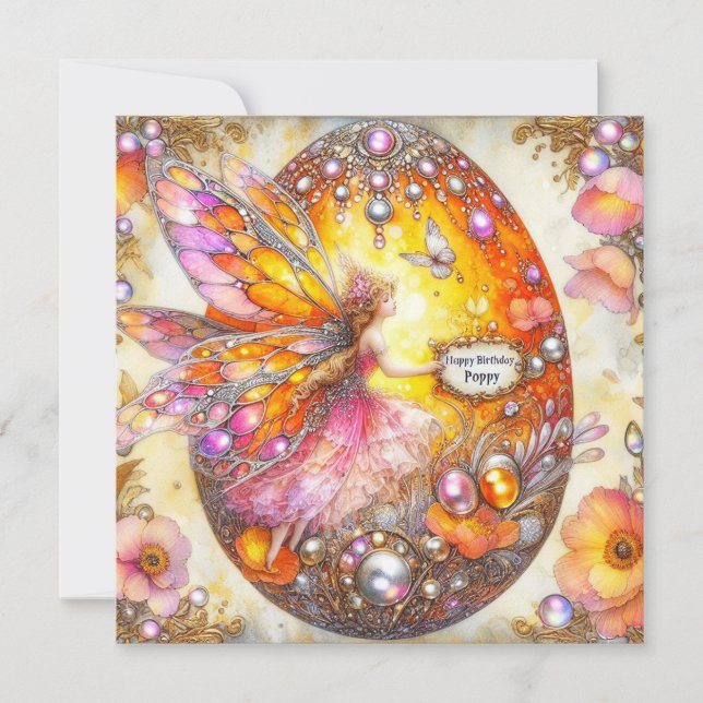 POPPY ~ Birthday Card ~ Fairy Decorates Egg ~ (Front)