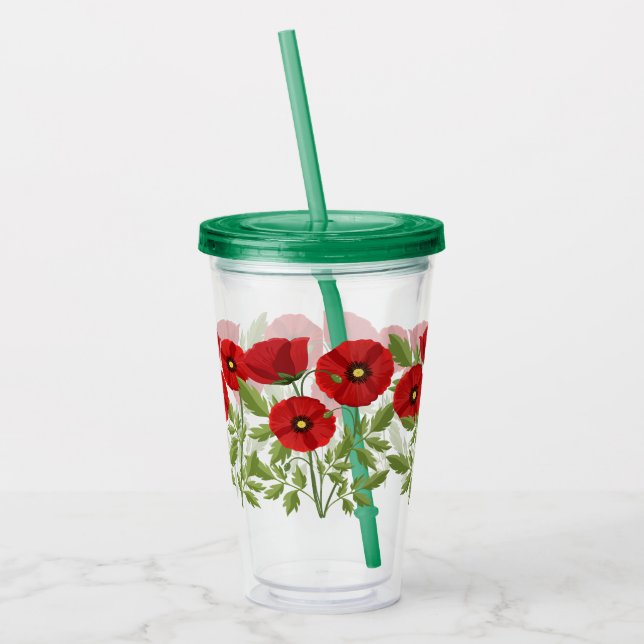 Poppy blooming joyful Summer Flowers Acrylic Tumbler (Left)
