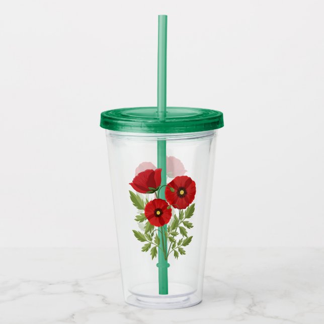 Poppy blooming joyful Summer Flowers Acrylic Tumbler (Front)