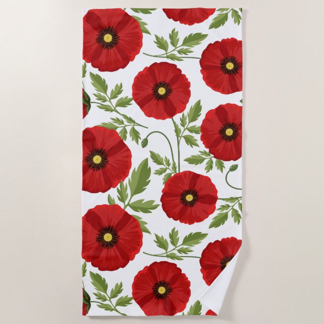 Poppy blooming joyful Summer Flowers Beach Towel (Front)