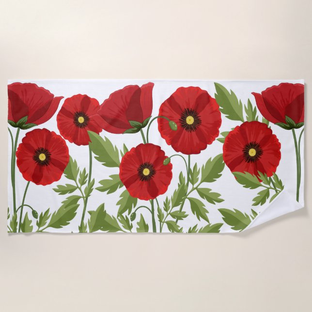 Poppy blooming joyful Summer Flowers Beach Towel (Front)