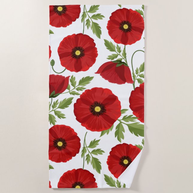 Poppy blooming joyful Summer Flowers Beach Towel (Front)