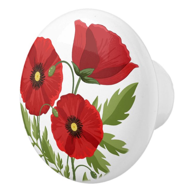 Poppy blooming joyful Summer Flowers Ceramic Knob (Right)
