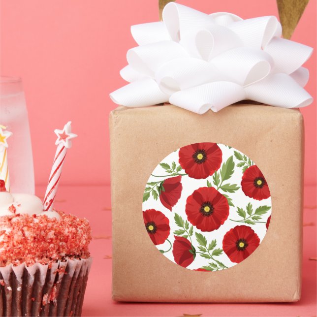 Poppy blooming joyful Summer Flowers Classic Round Sticker (Party)