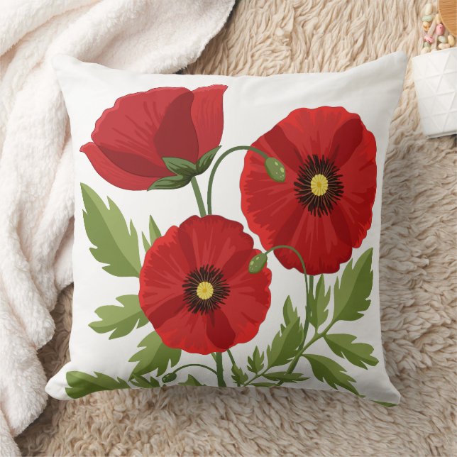 Poppy blooming joyful Summer Flowers Cushion (Blanket)