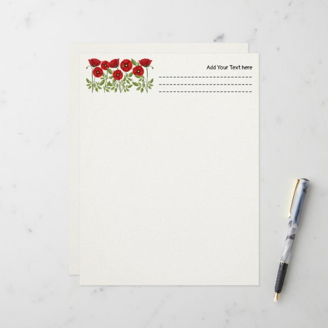 Poppy blooming joyful Summer Flowers Custom Letterhead (Front/Back In Situ)