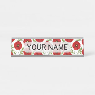 Poppy blooming joyful Summer Flowers Desk Name Plate