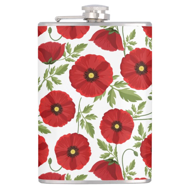 Poppy blooming joyful Summer Flowers Hip Flask (Front)