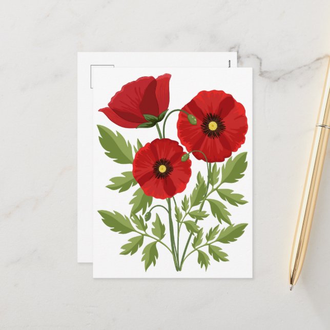 Poppy blooming joyful Summer Flowers Holiday Postcard (Front/Back In Situ)