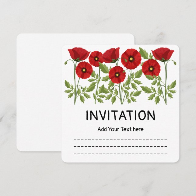 Poppy blooming joyful Summer Flowers Invitation (Front/Back)