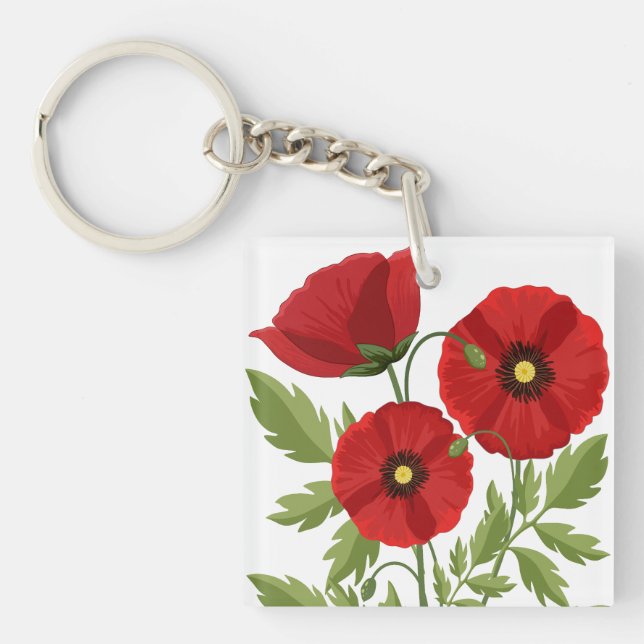 Poppy blooming joyful Summer Flowers Key Ring (Front)