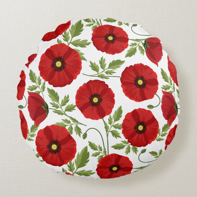 Poppy blooming joyful Summer Flowers Round Cushion (Front)