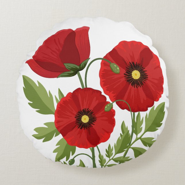 Poppy blooming joyful Summer Flowers Round Cushion (Front)