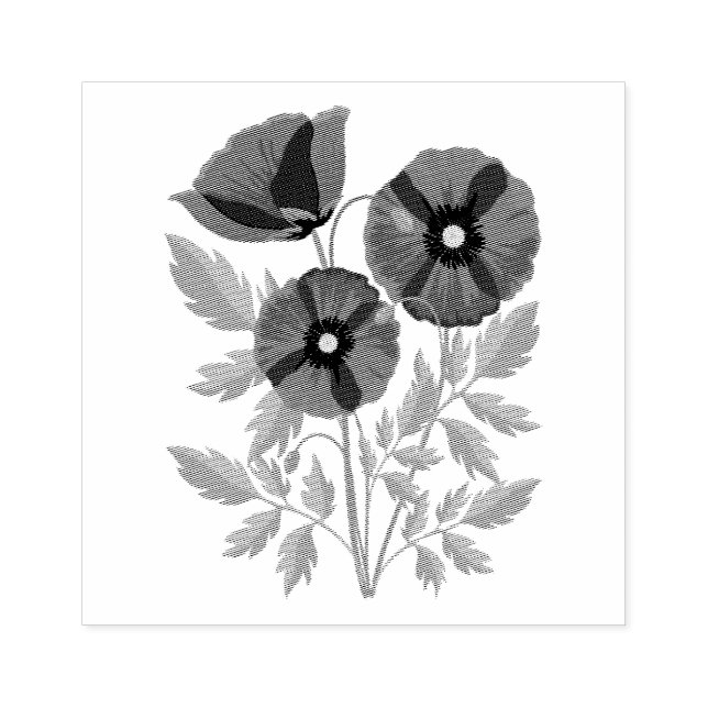 Poppy blooming joyful Summer Flowers Rubber Stamp (Imprint)