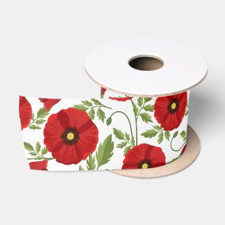 Poppy blooming joyful Summer Flowers Satin Ribbon