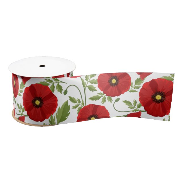 Poppy blooming joyful Summer Flowers Satin Ribbon (Spool)