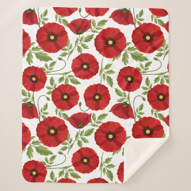 Poppy blooming joyful Summer Flowers Sherpa Blanket (Front)