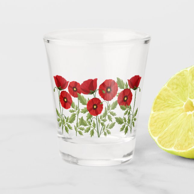 Poppy blooming joyful Summer Flowers Shot Glass (Front)